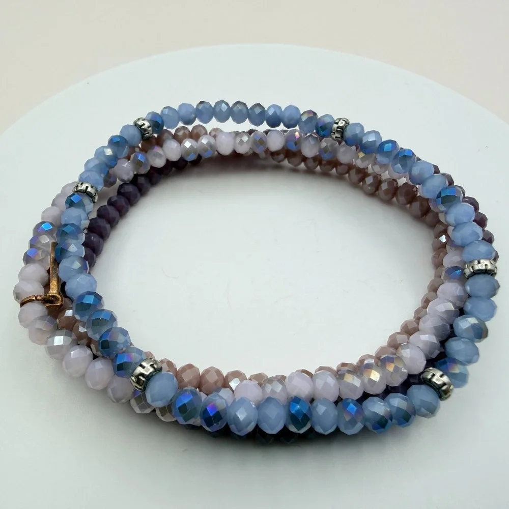 Vintage 90s Iridescent Beaded Bracelet Set Boho Women's‎ Classic Fashion Jewelry
